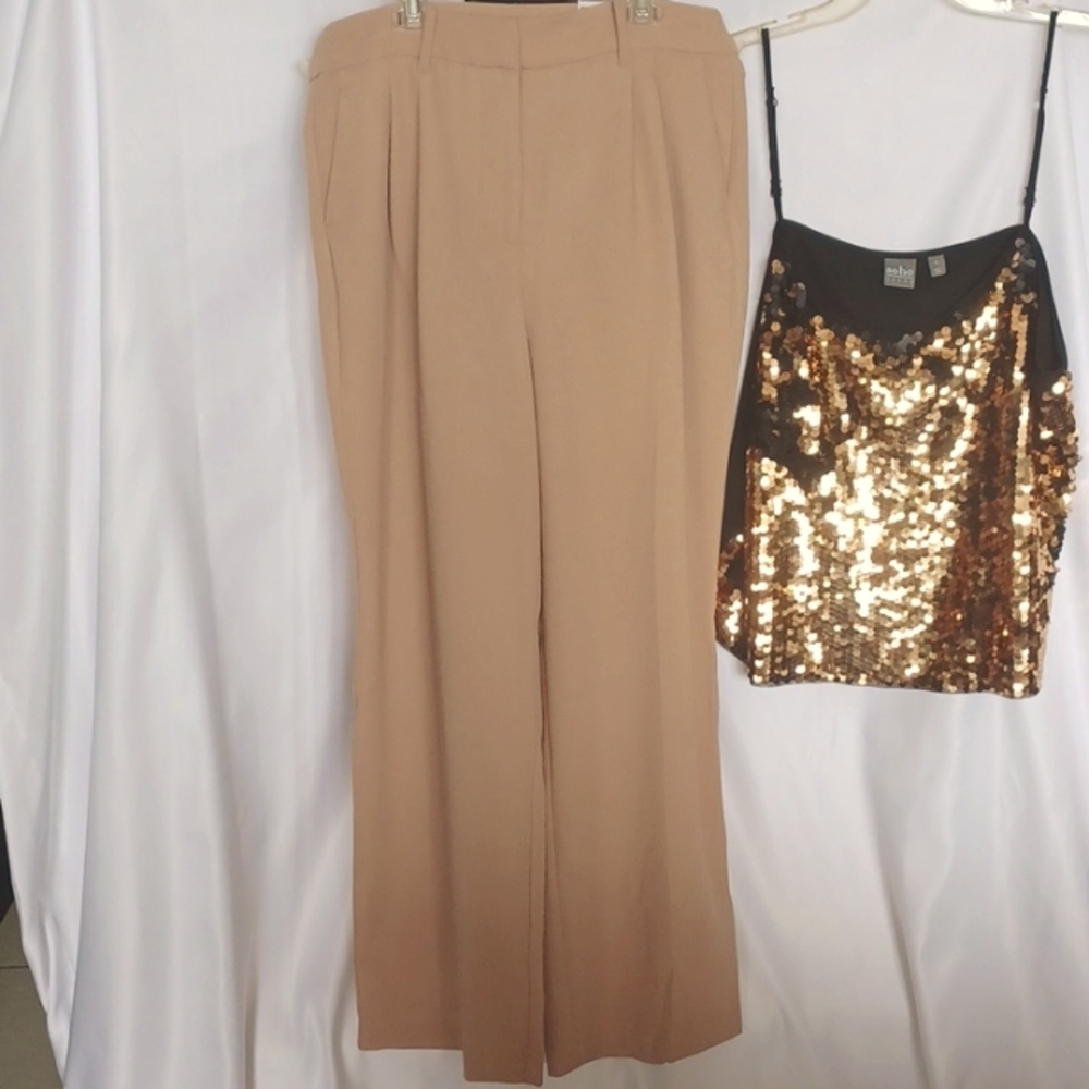 Nine West ladies trousers, Pleated front, wide leg, County Beige